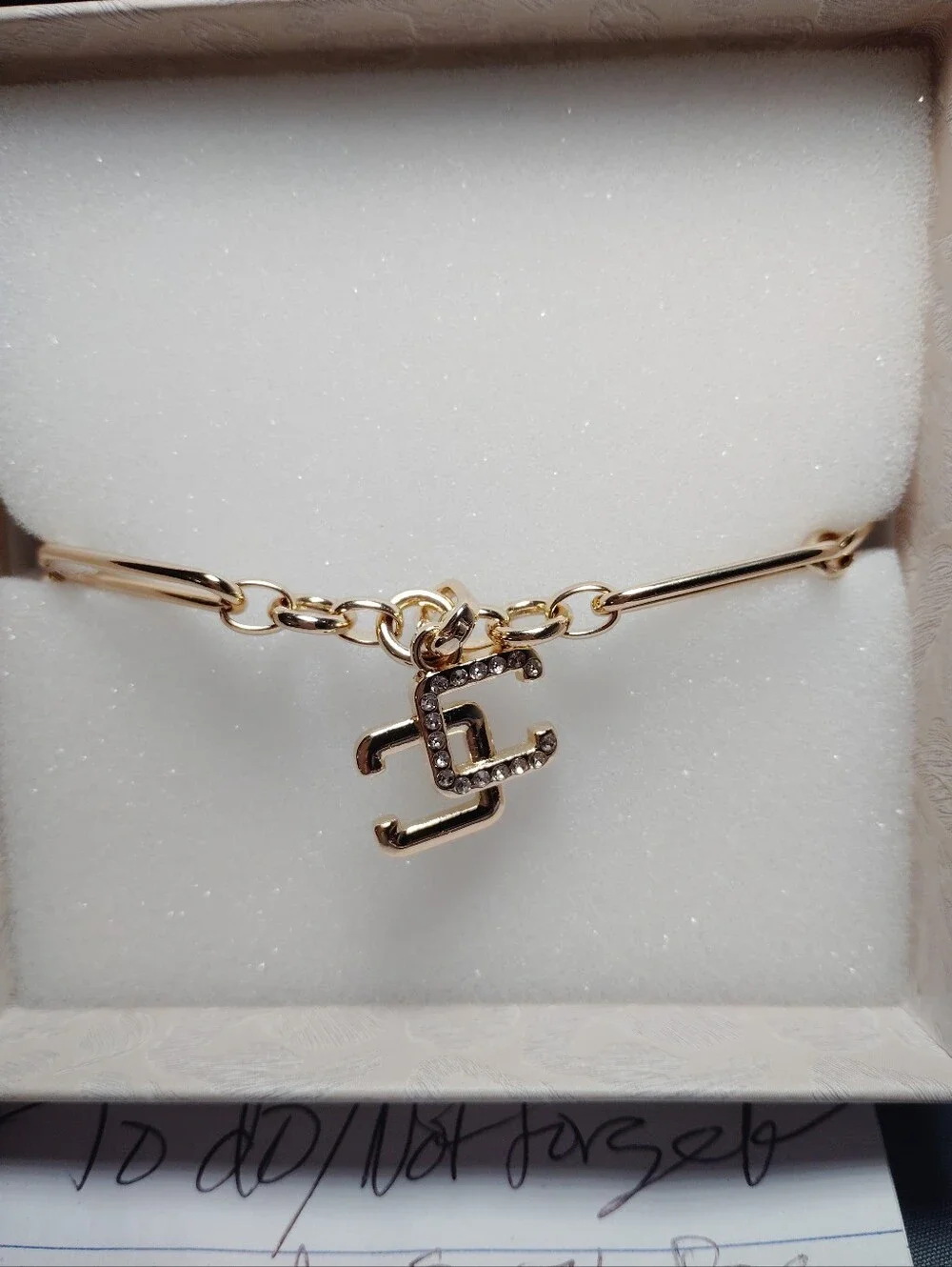 Chico's Gold Link Bracelet with Dangle Logo Charm